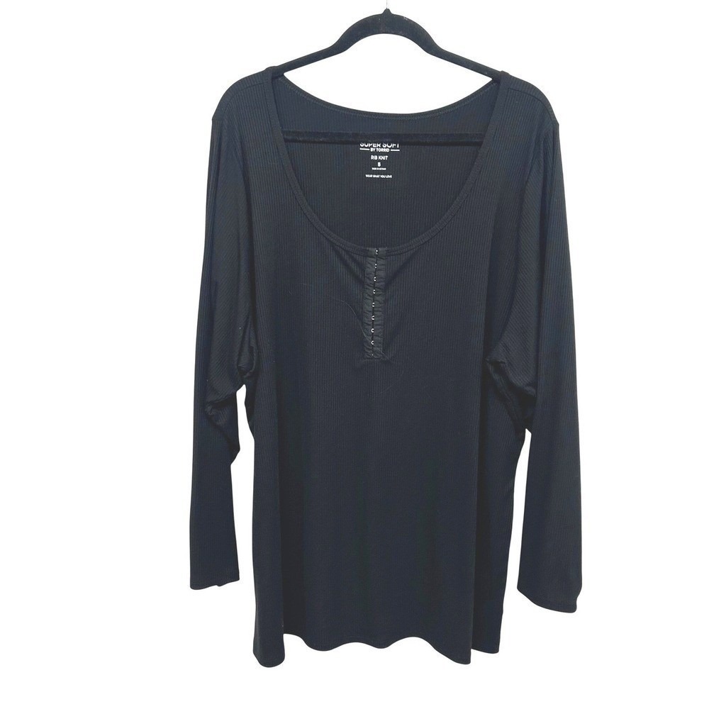 Torrid Super Soft Rib Knit Scoop Neck Top 5X Black Hook Eye Goth Minimalist - Picture 2 of 9